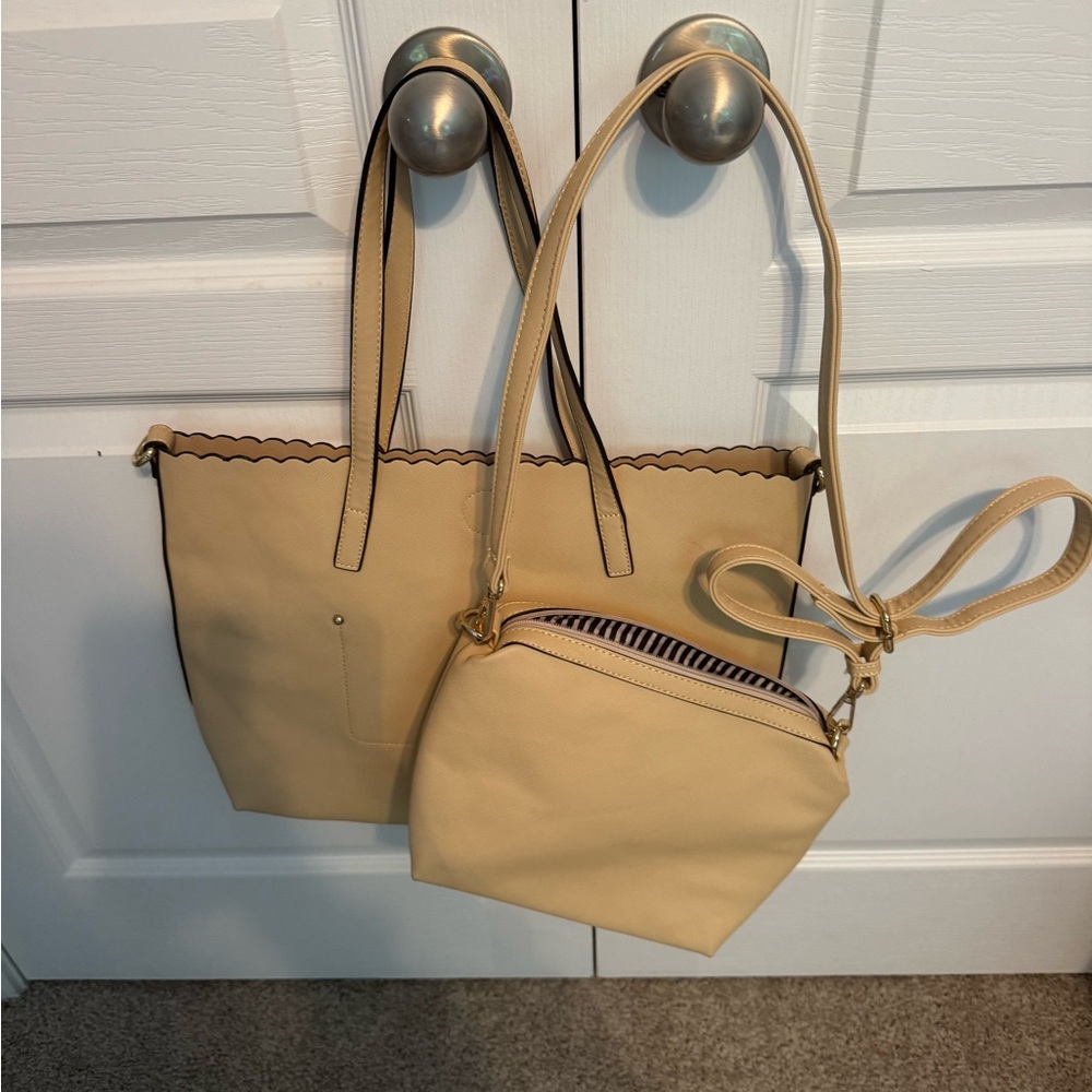 Elegant Cream Tote and Crossbody Set